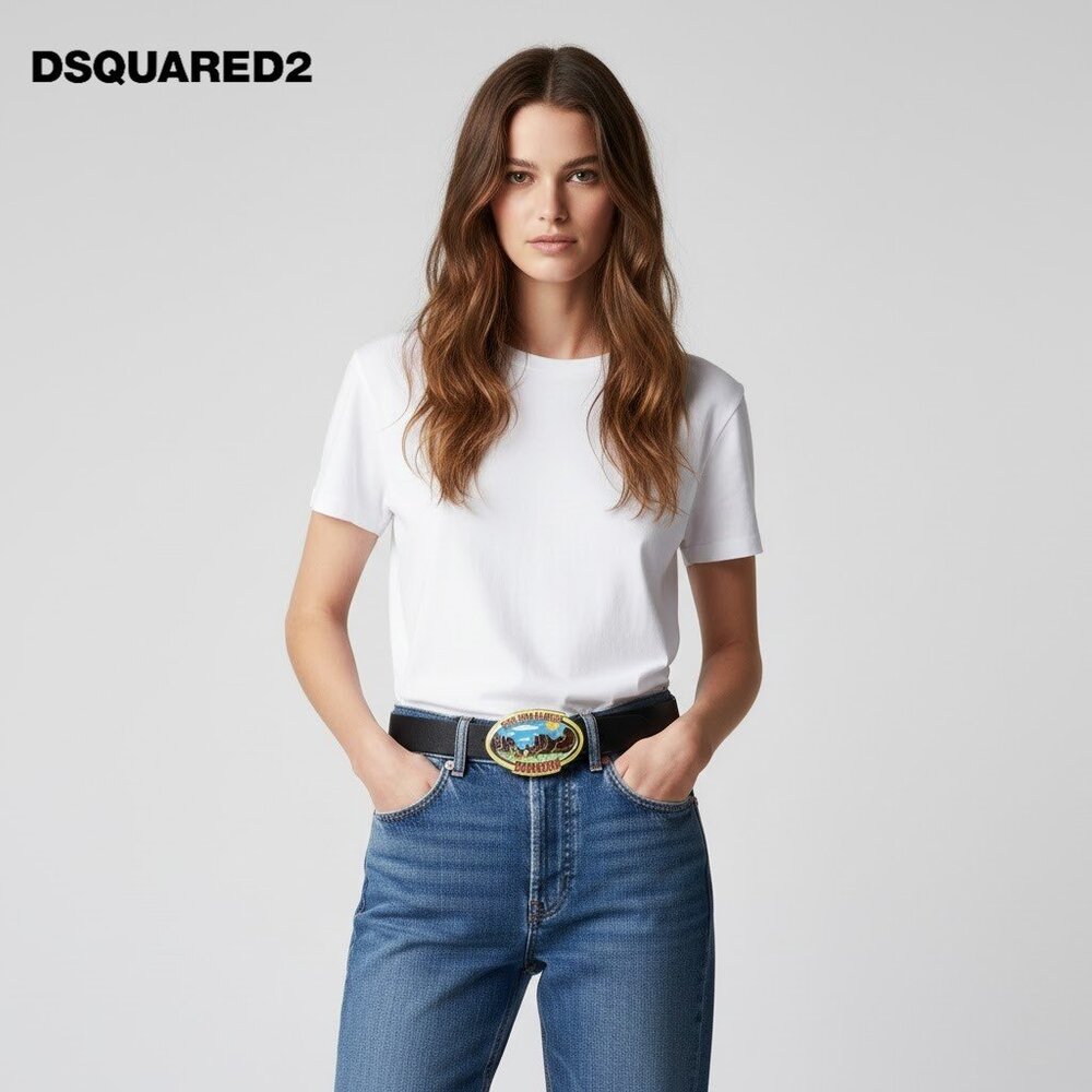 Dsquared2 Five Star Campin’ Born in Canada Made in Italy Buckle Leather Belt